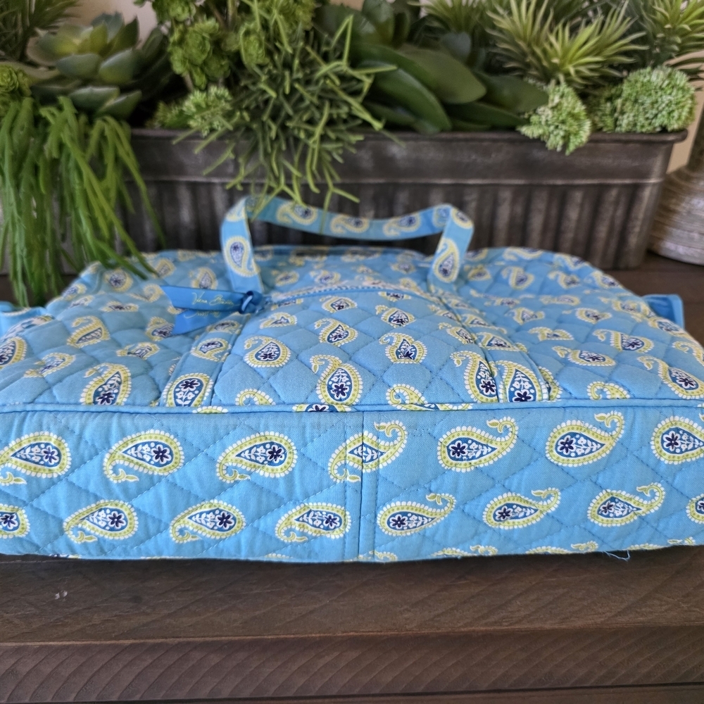 Vera Bradley Bermuda Blue Paisley Quilted Cotton Tote Messenger Laptop Bag - Picture 12 of 13